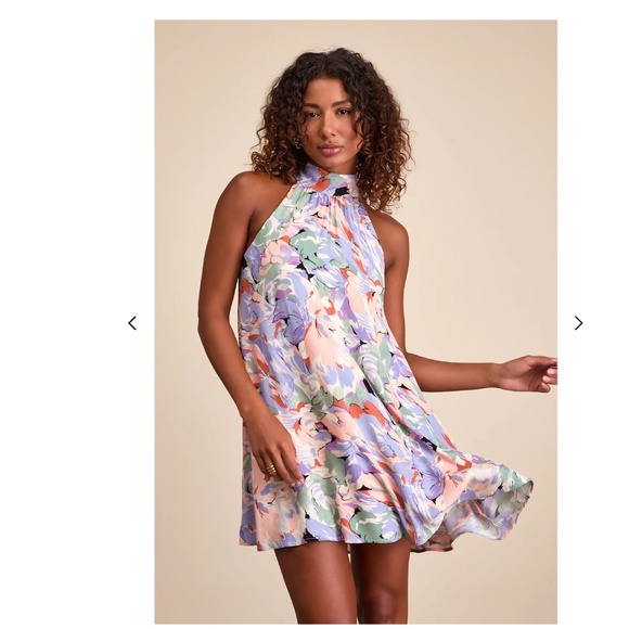 Lulus Lavender Multi Floral Mini Shift Dress Purple Size M NWT - Picture 3 of 5